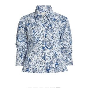Cinq à Sept Blue and White Floral Jacket